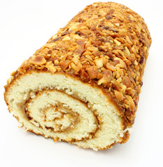Fresh swiss roll with poppy on white