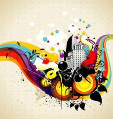 city and rainbow abstract vector illustration