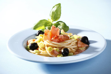Tasty pasta with salmon