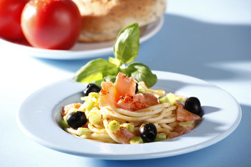 Tasty pasta with salmon