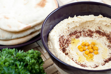 Hummus served with pita bread