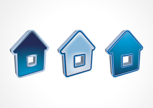 Three Dark Blue Icons Houses