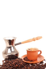 Obraz na płótnie Canvas Turk and coffee cup on a white background