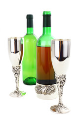 white and red wine bottle isolated on white background