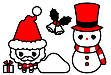 クリスマス　サンタと雪だるま