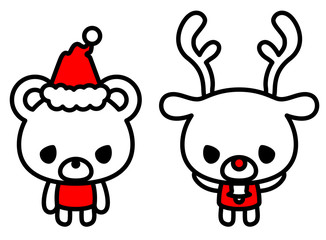 クリスマス　クマとトナカイ