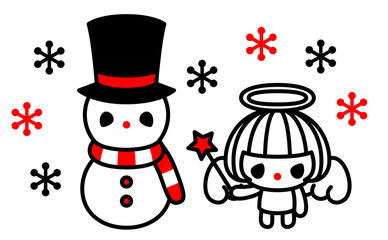 クリスマス　雪だるまと天使