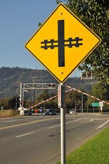 Close-up railroad road sign