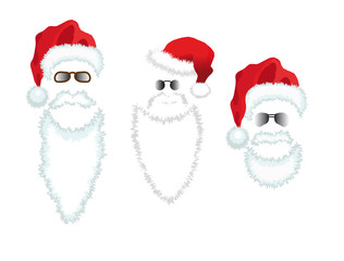 Red Santa Claus Hat, beard and glasses.