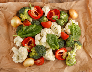 fresh vegetables on the parchment