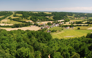 Panorama of Montaner village and Bearn region © dariya