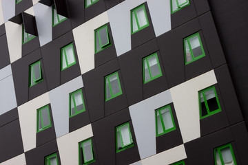 Modern Building with Green Windows