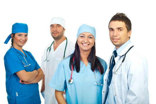Friendly smiling young team of doctors
