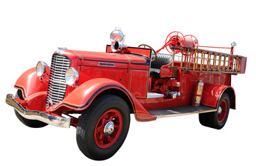 vintage fire truck isolated with clipping path