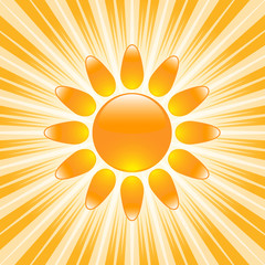 Glossy sun icon with hot, bright rays on background