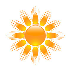 Glossy sun icon with halftone sun shape on background