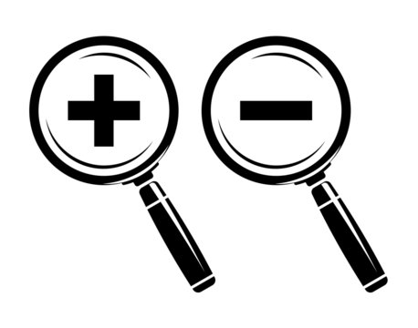 Monochromatic increase-decrease magnifiers icons