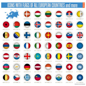icons with flags of the all european countries