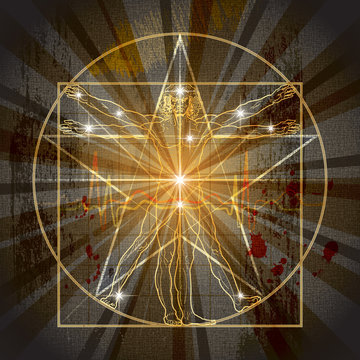The Vitruvian Man Inscribed In The Medieval Mystic Pentagram (Pentacle)