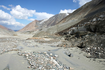 Glacier river in mountain valley. North Tien Shan.