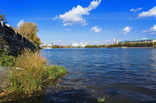 Pond, embankment and buildings in the center of Ekaterinburg