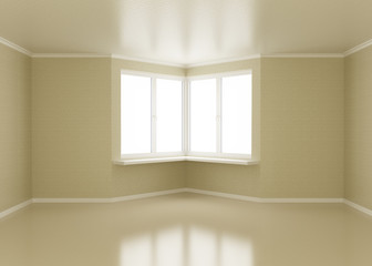 Fototapeta na wymiar Empty room, windows in corner, 3d illustration