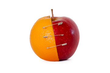 Merge of apple and orange - isolated on white