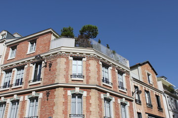 Fototapeta na wymiar Terrasse jardin sur le toit d'un immeuble dans le 5 me arrondissement de Paris