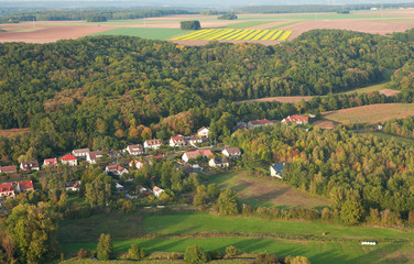 Aerial view of small French village in Ile-de-France