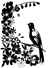black bird and flowers
