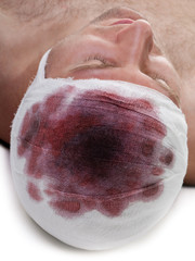 Bandage on blood wound head