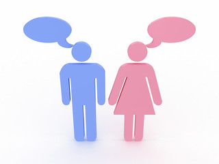 Signs of man and woman talking. 3D