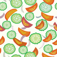 Cucumber and tomato seamless cartoon pattern vector