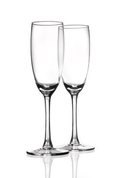 Champagne glasses, isolated on white background.
