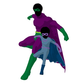 African American Super Hero Dad Illustration Silhouette
