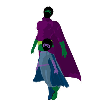 African American Super Hero Dad Illustration Silhouette