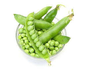 Vegetable peas in glass dishware