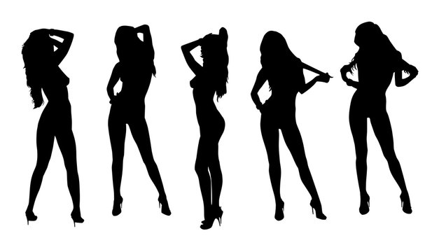 Silhouettes of girl posing