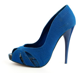 blue high heeled shoe