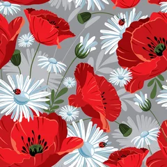 Wallpaper murals Poppies Excellent seamless pattern with with poppies and daisies