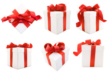 White Gift Boxs with Red Satin Ribbon Bow