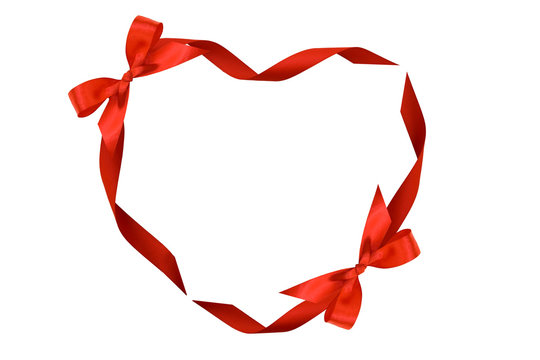 Heart from red ribbons and bows