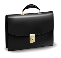 Business black briefcase. Photo-realistic vector.