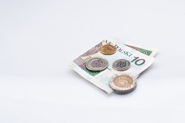 Polish money- ten zloty note and some coins