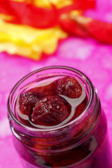 Sour cherry jam in jar