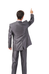 Businessman points finger up
