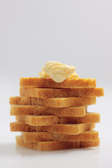 Tower from toast bread slices with butter