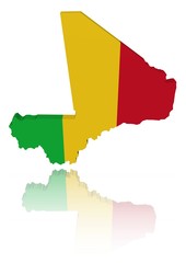 Mali map flag 3d render with reflection illustration