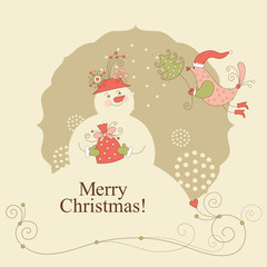 Snowman, Christmas greeting card