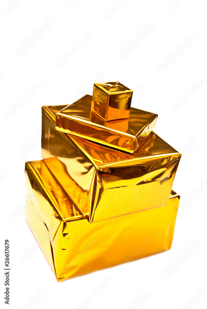 Poster golden gifts boxes